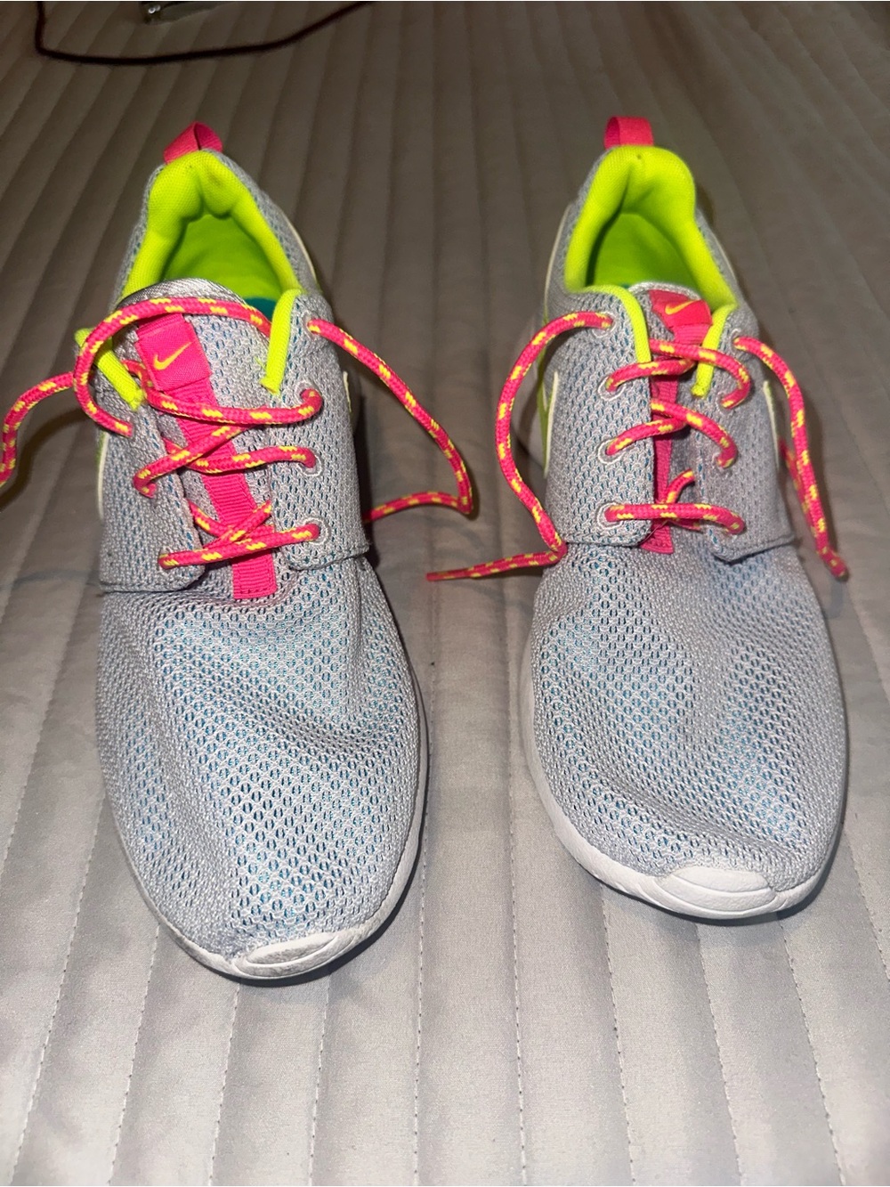 Nike Kids Gray Sneakers with Neon Pink and Neon Yellow Accents